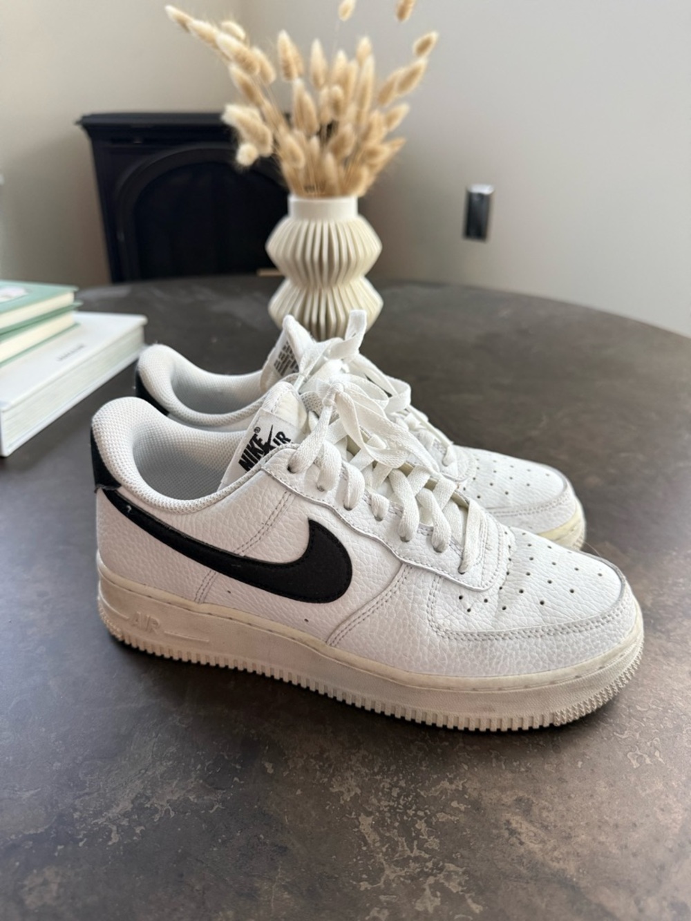 Nike White Leather Low-Top Sneakers with Black Swoosh